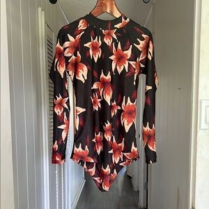 Black and Orange Graphic Fitted Bodysuit